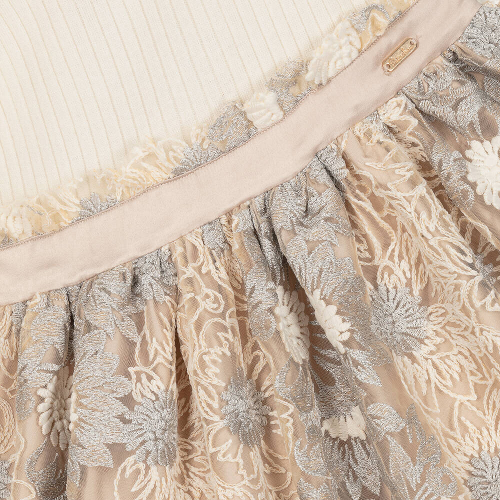 Patachou-Girls Ivory & Beige Floral Dress | Childrensalon Outlet