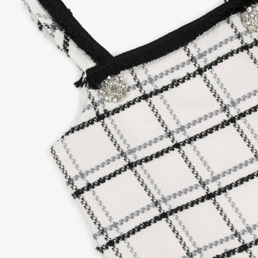 Patachou-Girls Ivory & Black Check Sleeveless Tweed Dress | Childrensalon Outlet