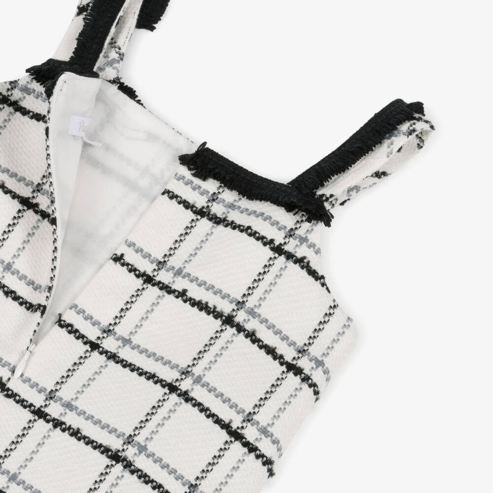 Patachou-Girls Ivory & Black Check Sleeveless Tweed Dress | Childrensalon Outlet