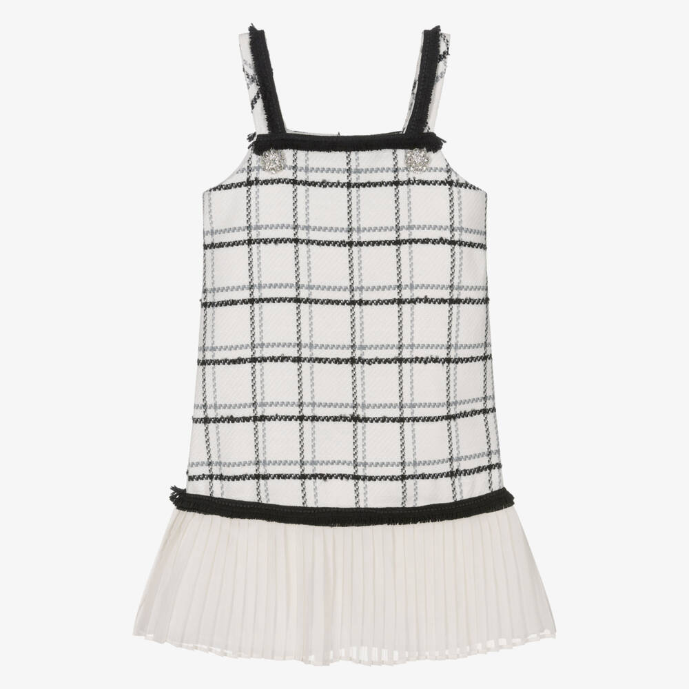 Patachou-Girls Ivory & Black Check Sleeveless Tweed Dress | Childrensalon Outlet