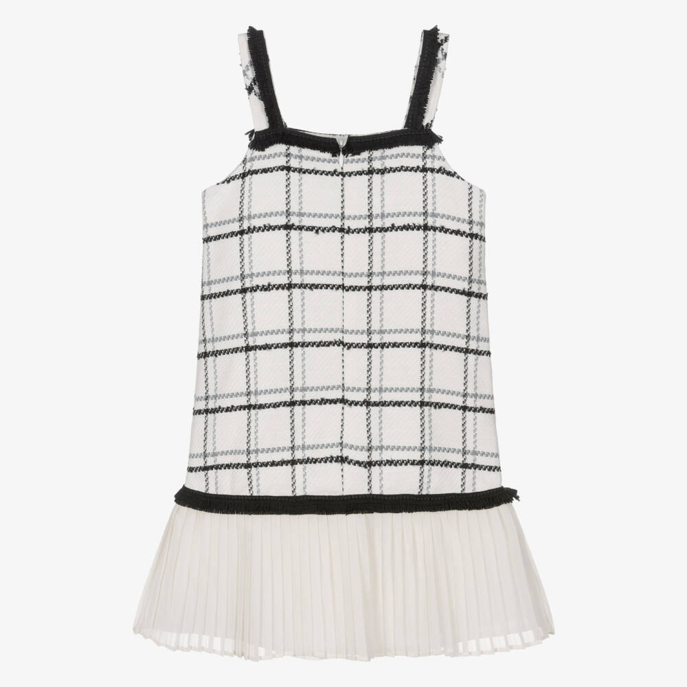Patachou-Girls Ivory & Black Check Sleeveless Tweed Dress | Childrensalon Outlet