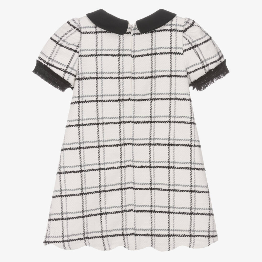 Patachou-Girls Ivory & Black Check Tweed Dress with Bow | Childrensalon Outlet
