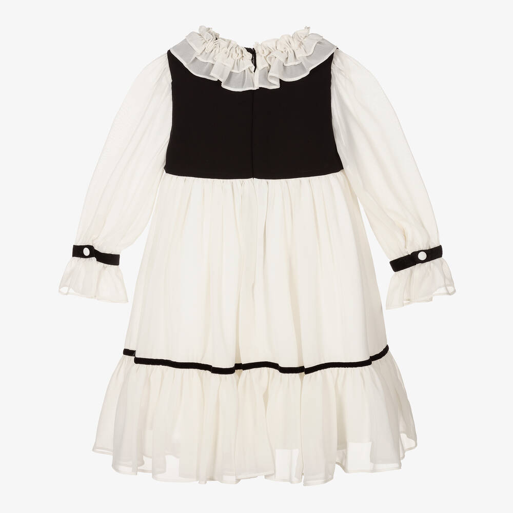 Patachou-Girls Ivory & Black Chiffon Dress | Childrensalon Outlet