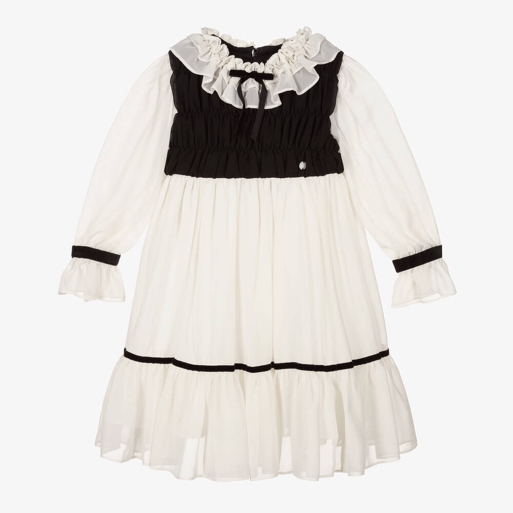 Patachou - Girls Ivory & Black Chiffon Dress | Childrensalon