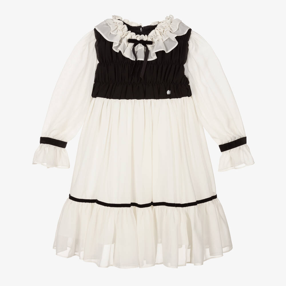 Patachou - Robe ivoire et noire en mousseline | Childrensalon