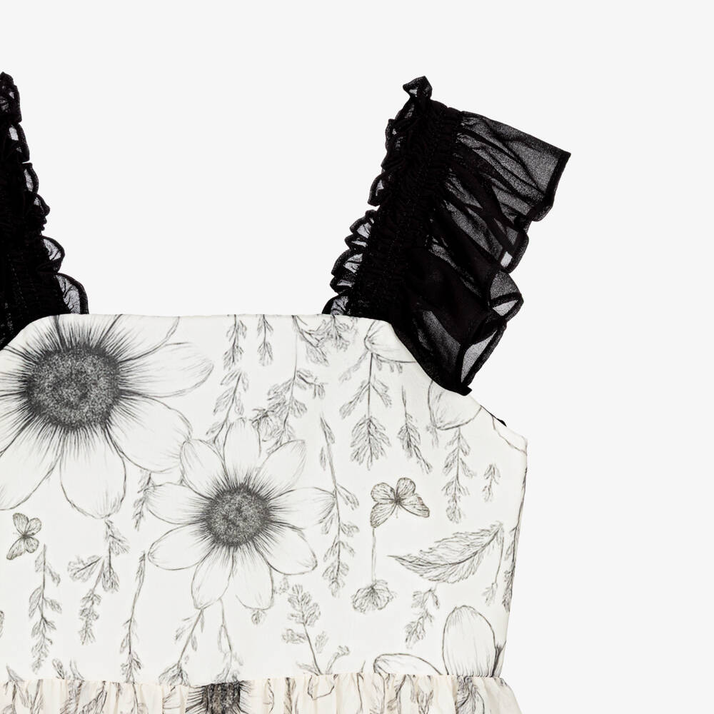 Patachou-Girls Ivory & Black Floral Chiffon Dress | Childrensalon Outlet