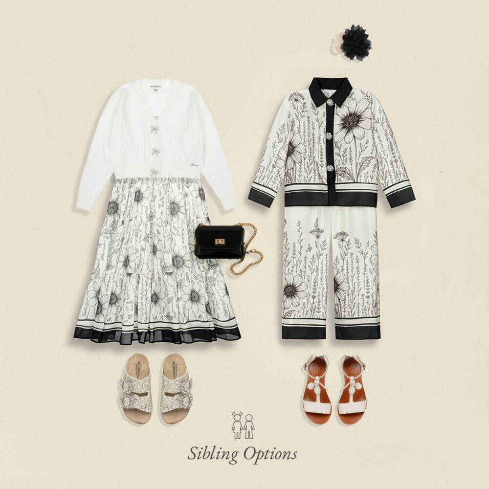 Patachou-Girls Ivory & Black Floral Chiffon Dress | Childrensalon Outlet