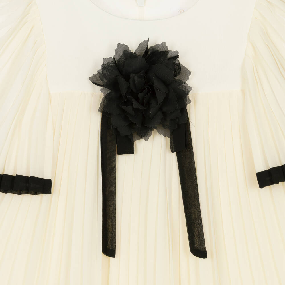 Patachou-Girls Ivory & Black Pleated Chiffon Dress | Childrensalon Outlet