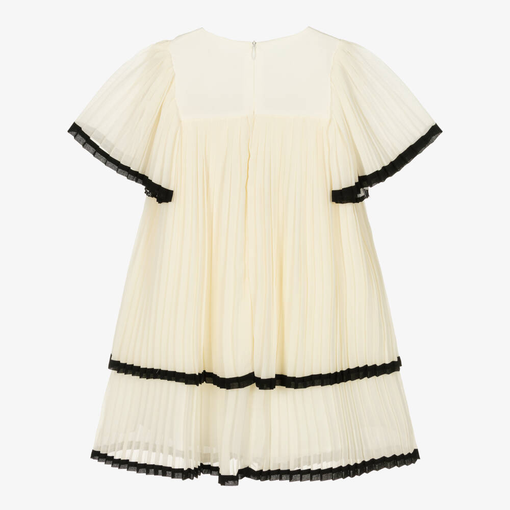 Patachou-Girls Ivory & Black Pleated Chiffon Dress | Childrensalon Outlet