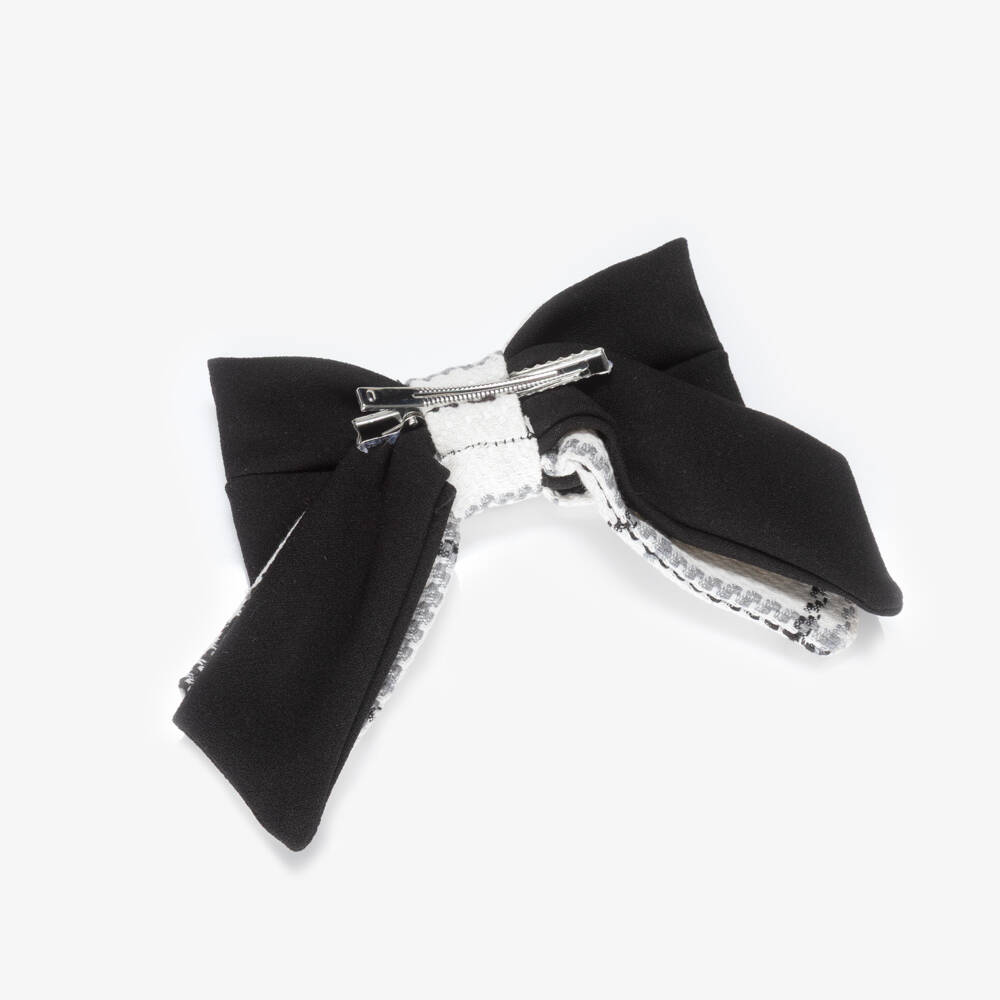 Patachou-Girls Ivory & Black Tweed Bow Hair Clip | Childrensalon Outlet