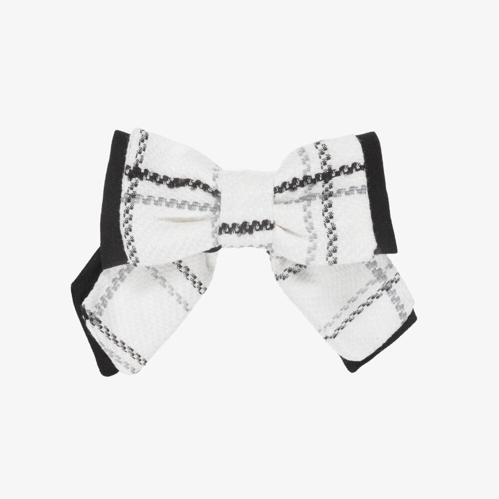 Patachou-Girls Ivory & Black Tweed Bow Hair Clip | Childrensalon Outlet