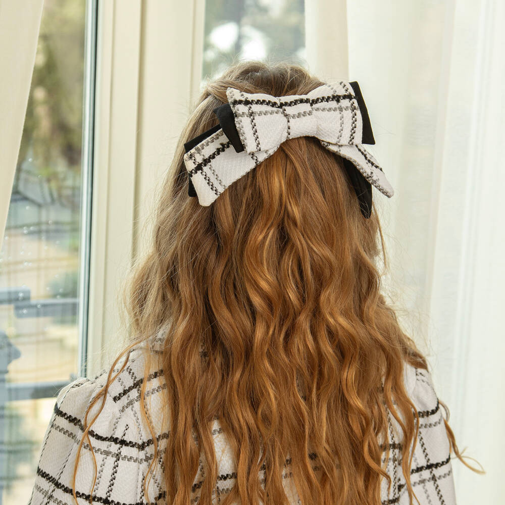 Patachou-Girls Ivory & Black Tweed Bow Hair Clip | Childrensalon Outlet