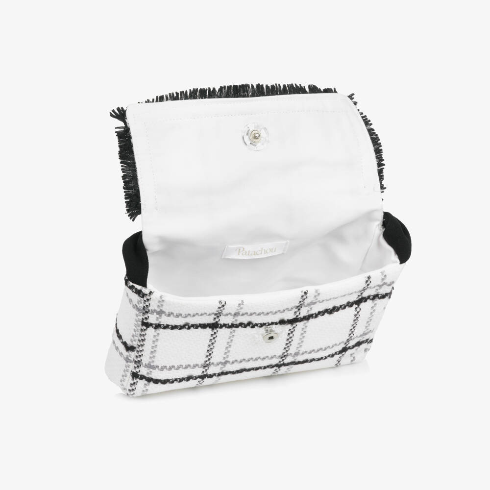 Patachou-Girls Ivory & Black Tweed Handbag with Fringing (16cm) | Childrensalon Outlet
