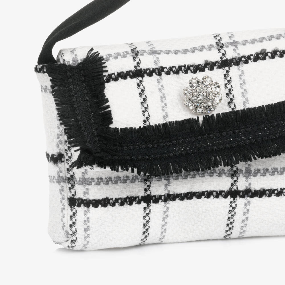 Patachou-Girls Ivory & Black Tweed Handbag with Fringing (16cm) | Childrensalon Outlet