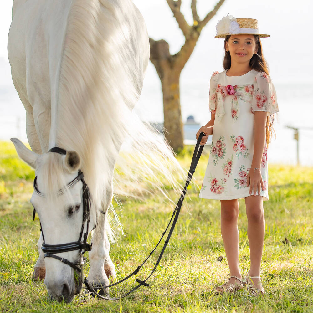 Patachou-Кремовое платье с бантом и цветочным узором для девочек | Childrensalon Outlet