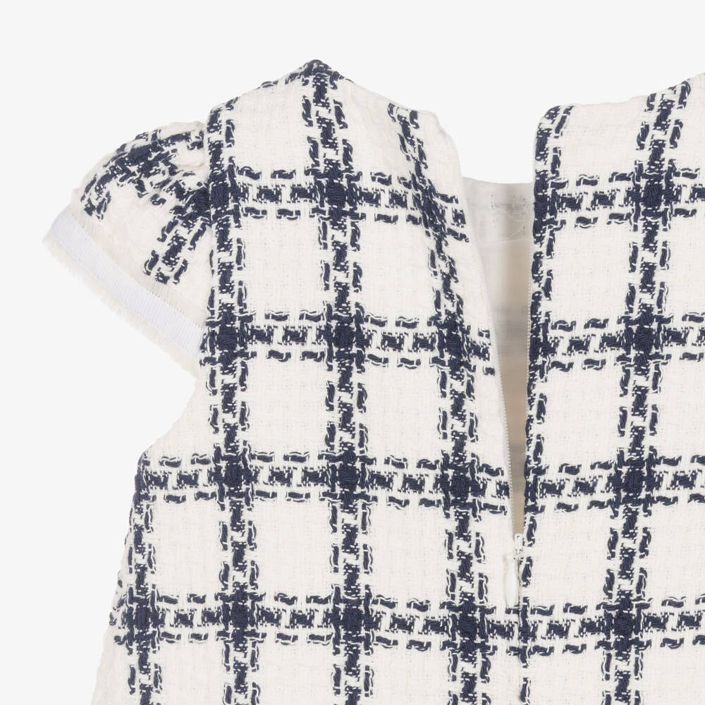 Patachou-Girls Ivory & Blue Check Tweed Dress | Childrensalon Outlet