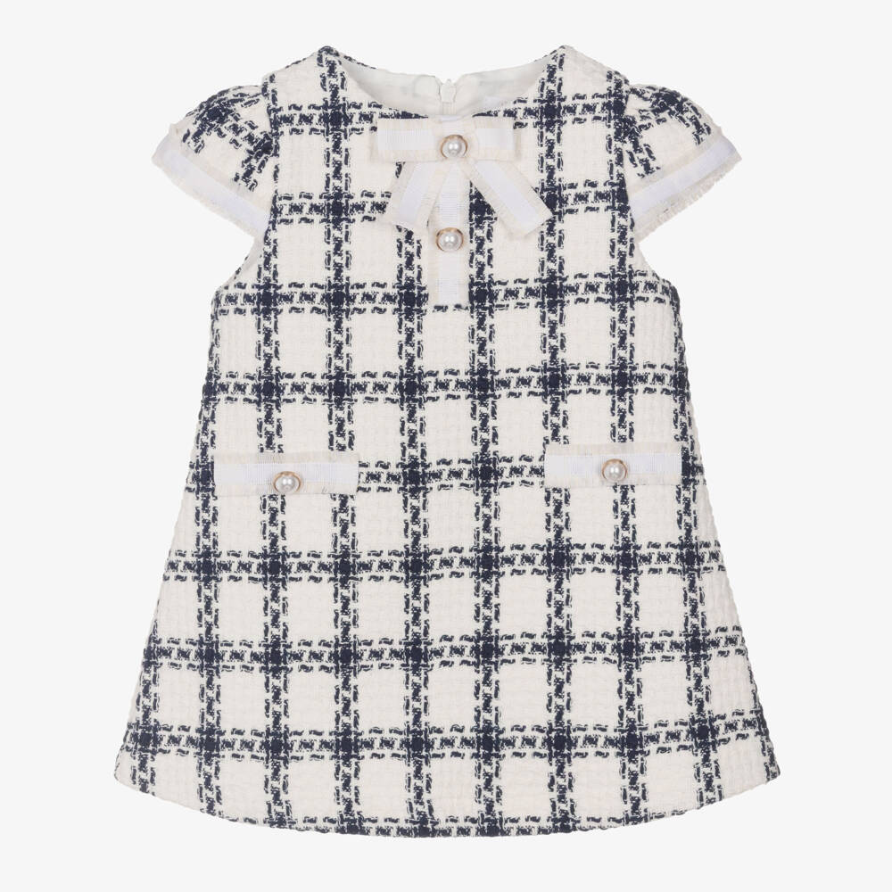 Patachou-Girls Ivory & Blue Check Tweed Dress | Childrensalon Outlet