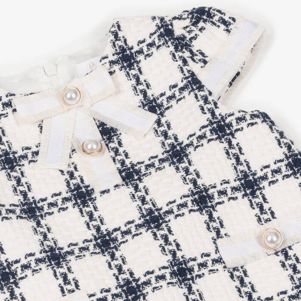 Patachou-Girls Ivory & Blue Check Tweed Dress | Childrensalon Outlet