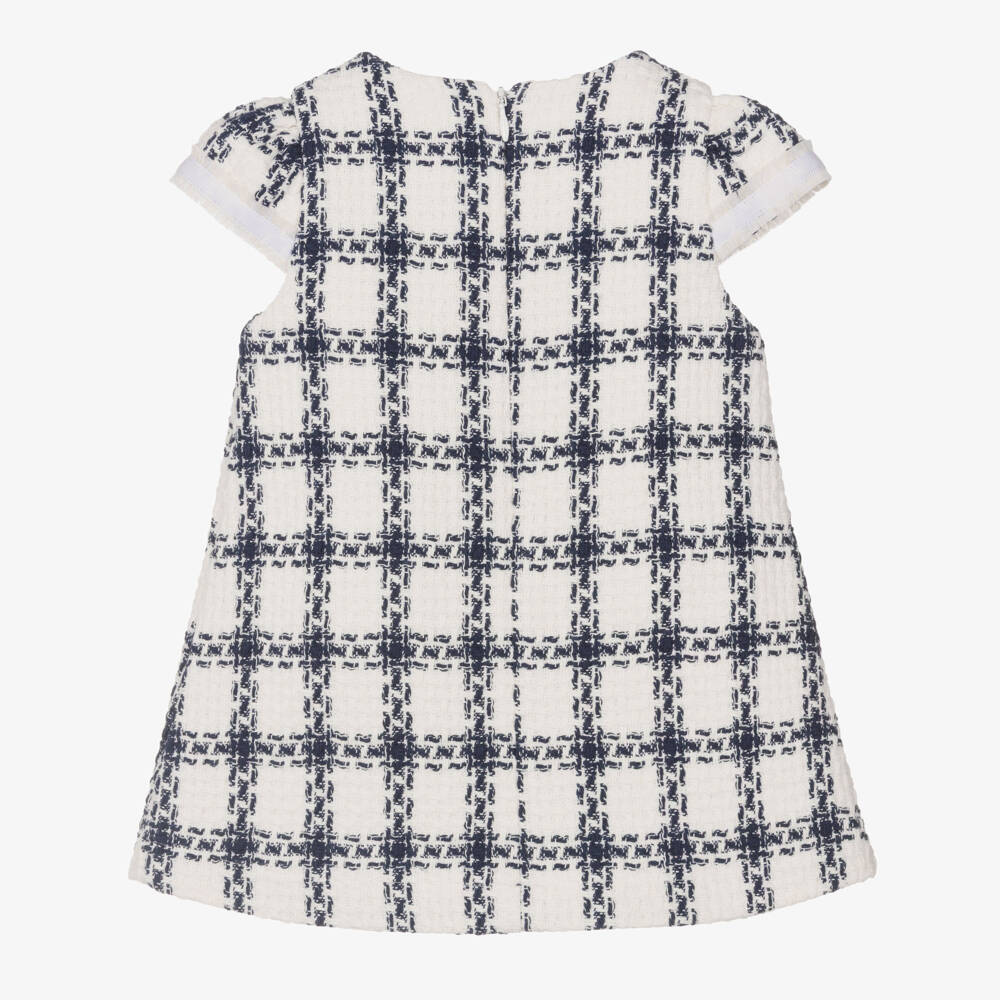 Patachou-Girls Ivory & Blue Check Tweed Dress | Childrensalon Outlet