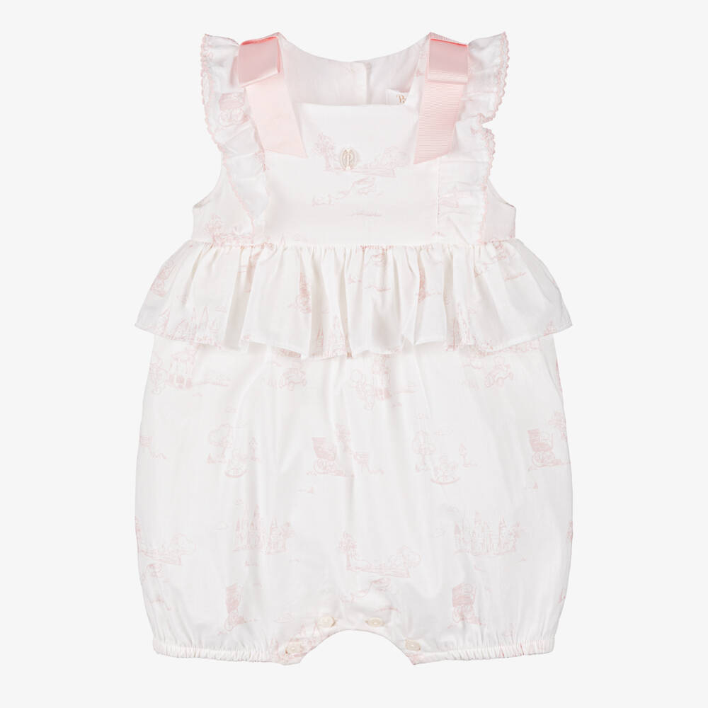 Patachou-Girls Ivory & Blush Toile Print Romper | Childrensalon Outlet