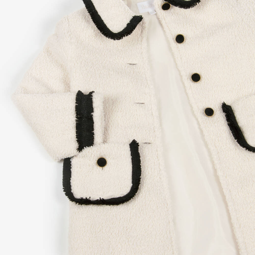 Patachou-Кремовое пальто букле с отделкой для девочек | Childrensalon Outlet