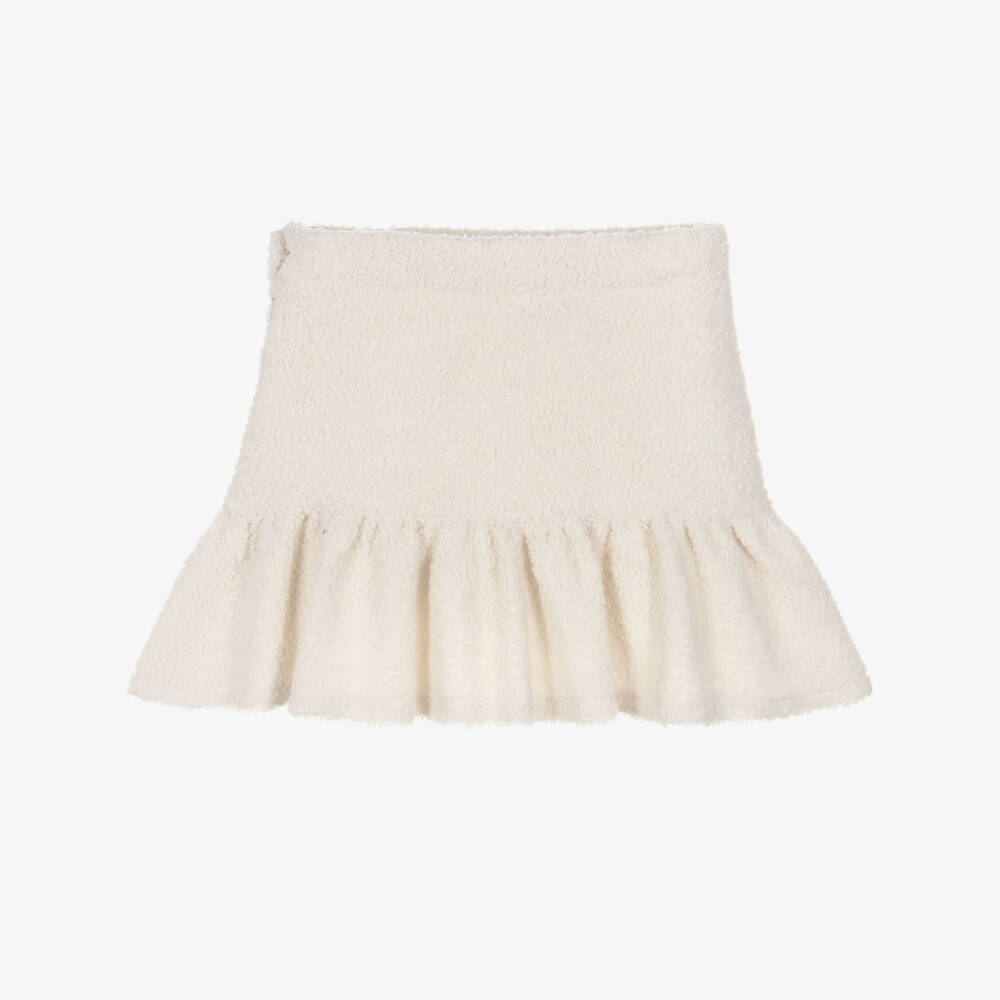 Patachou-Girls Ivory Bouclé Skirt with Fringed Black Trims | Childrensalon Outlet