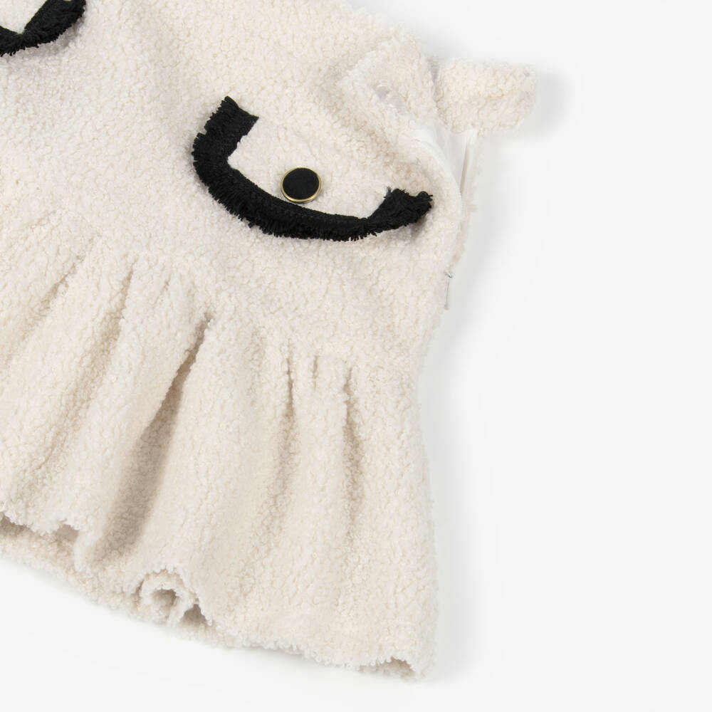 Patachou-Girls Ivory Bouclé Skirt with Fringed Black Trims | Childrensalon Outlet