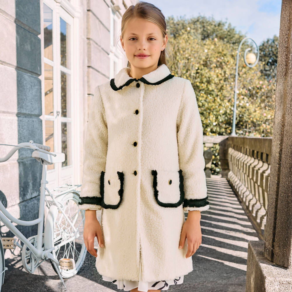 Patachou-معطف بوكلية عاجي للبنات مع حواف أنيقة | Childrensalon Outlet