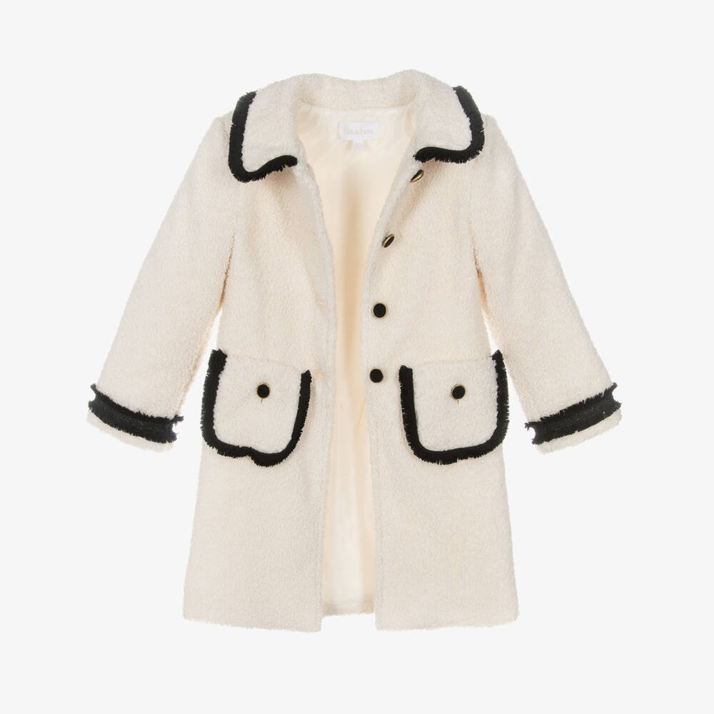 Patachou-معطف بوكلية عاجي للبنات مع حواف أنيقة | Childrensalon Outlet