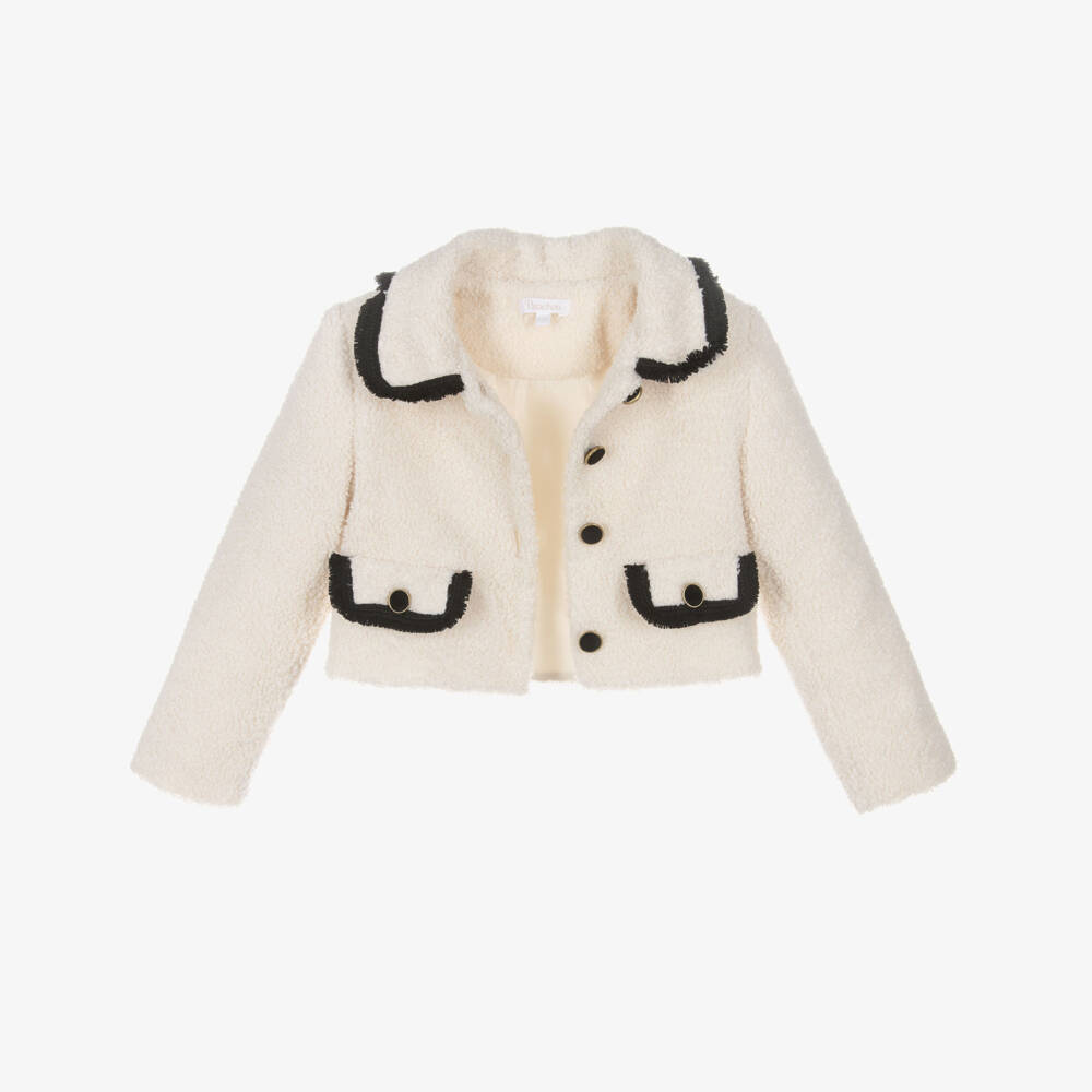 Patachou-جاكيت بُوكليه عاجي للبنات بحواف سوداء | Childrensalon Outlet