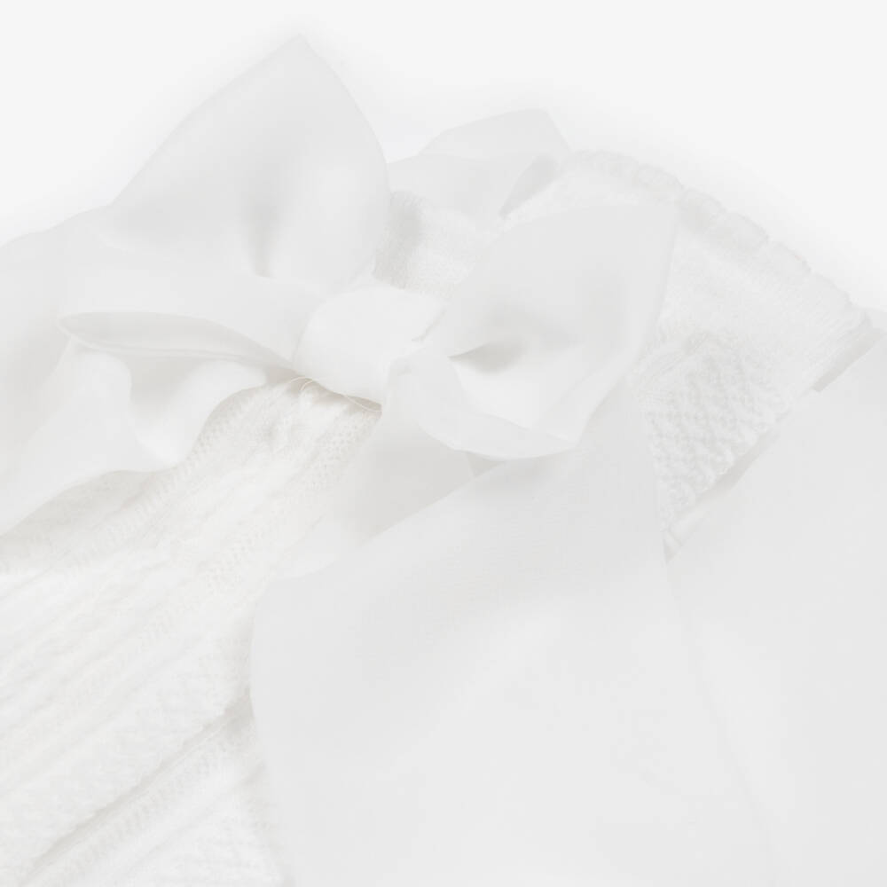 Patachou-Girls Ivory Bow Accented Knee Socks | Childrensalon Outlet