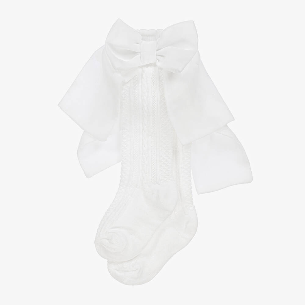 Patachou-Girls Ivory Bow Accented Knee Socks | Childrensalon Outlet