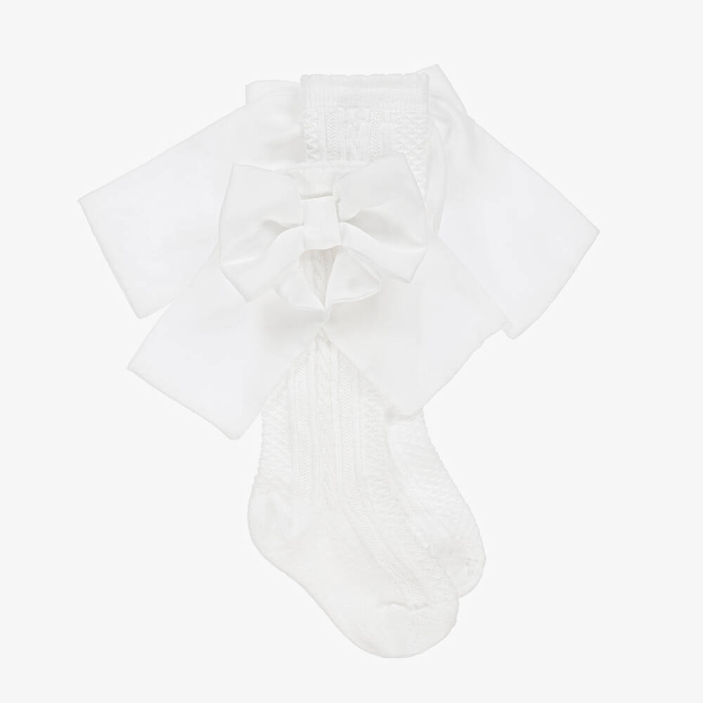 Patachou-Girls Ivory Bow Accented Knee Socks | Childrensalon Outlet