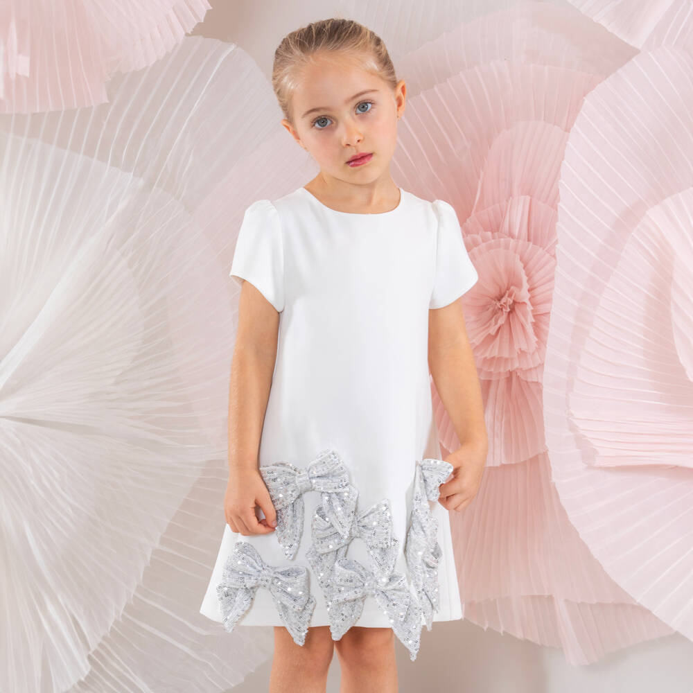 Patachou-Girls Ivory Bow-Adorned Shift Dress | Childrensalon Outlet