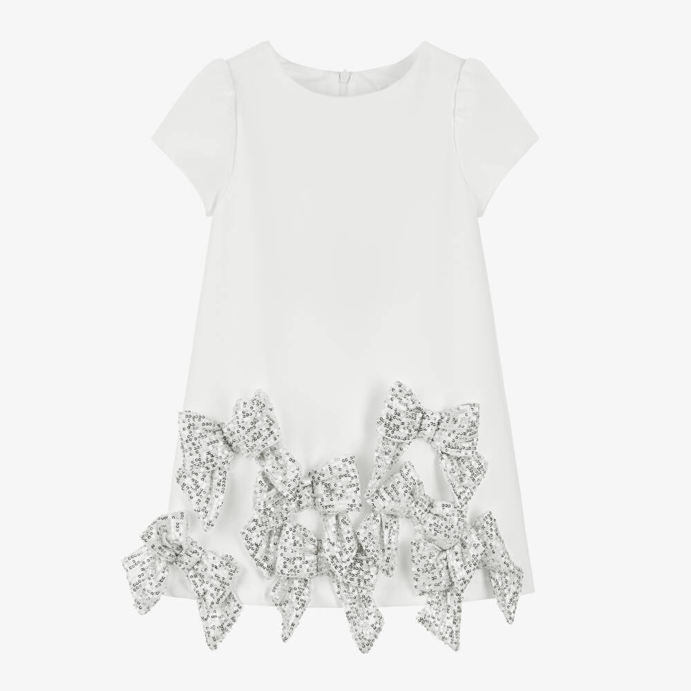 Patachou-Girls Ivory Bow-Adorned Shift Dress | Childrensalon Outlet