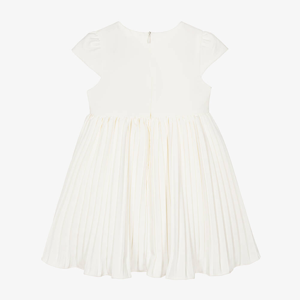 Patachou-Girls Ivory Bow Pleated Crêpe Dress | Childrensalon Outlet