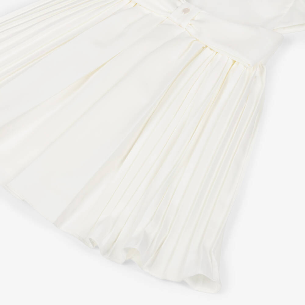 Patachou-Girls Ivory Bow Pleated Crêpe Dress | Childrensalon Outlet