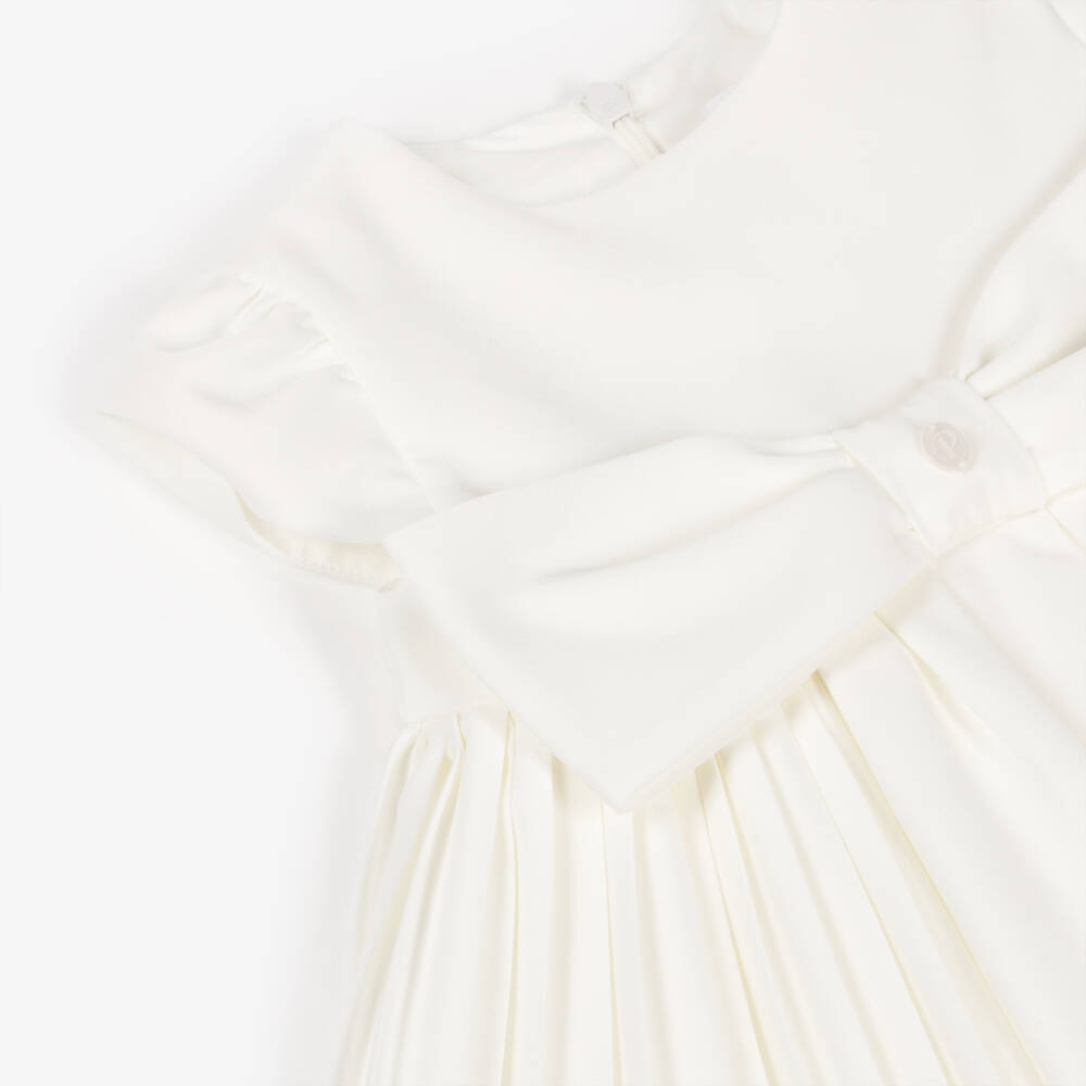 Patachou-Girls Ivory Bow Pleated Crêpe Dress | Childrensalon Outlet