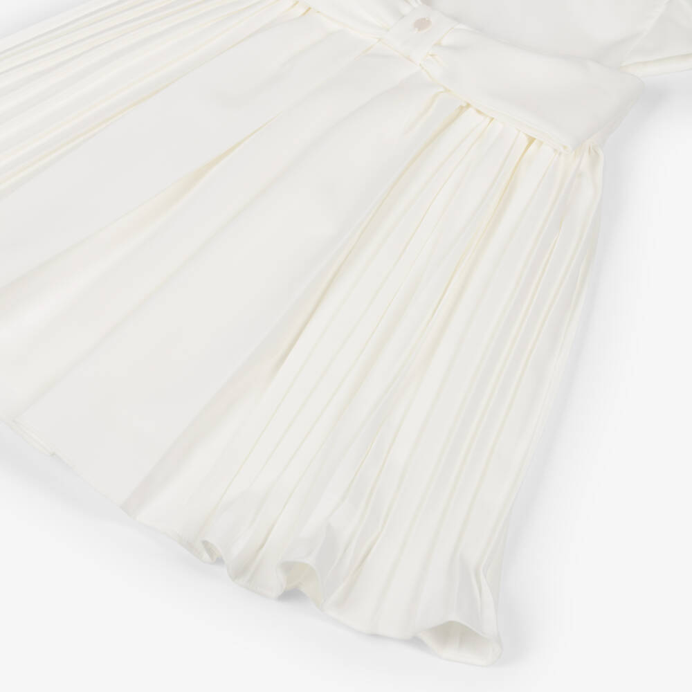 Patachou-Girls Ivory Bow Pleated Crêpe Dress | Childrensalon Outlet