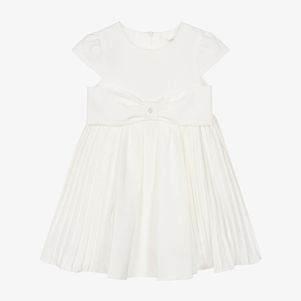 Patachou-Girls Ivory Bow Pleated Crêpe Dress | Childrensalon Outlet