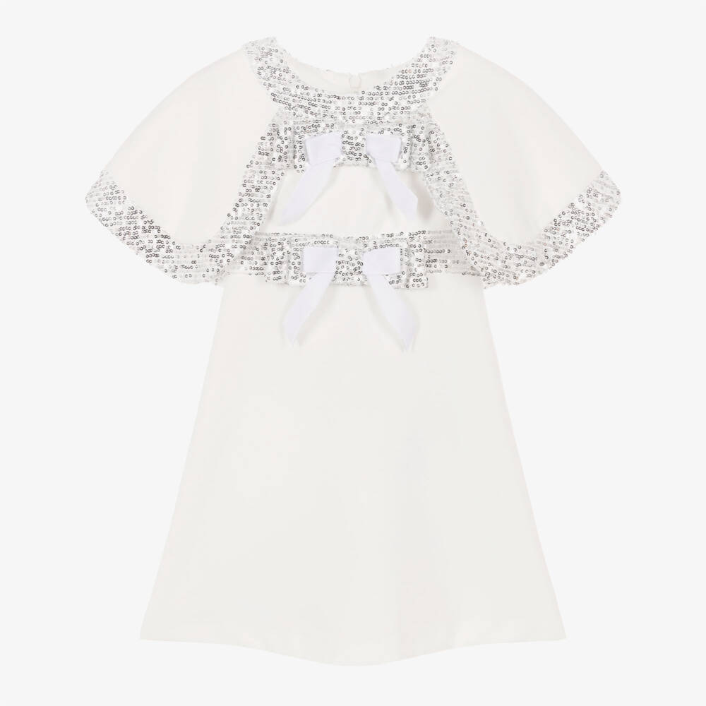 Patachou-Girls Ivory Cape Dress with Sequins | Childrensalon Outlet