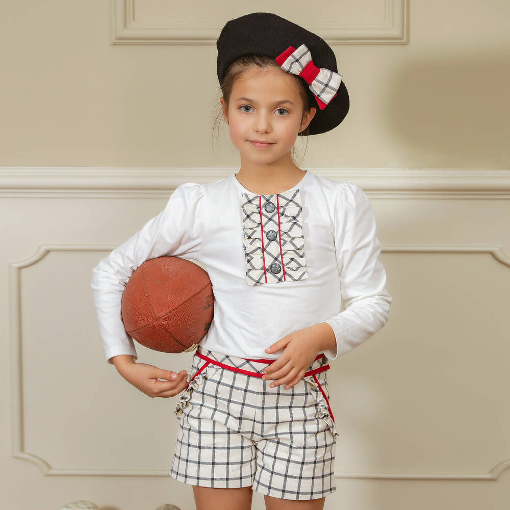 Patachou-Girls Ivory Checked Shorts | Childrensalon Outlet