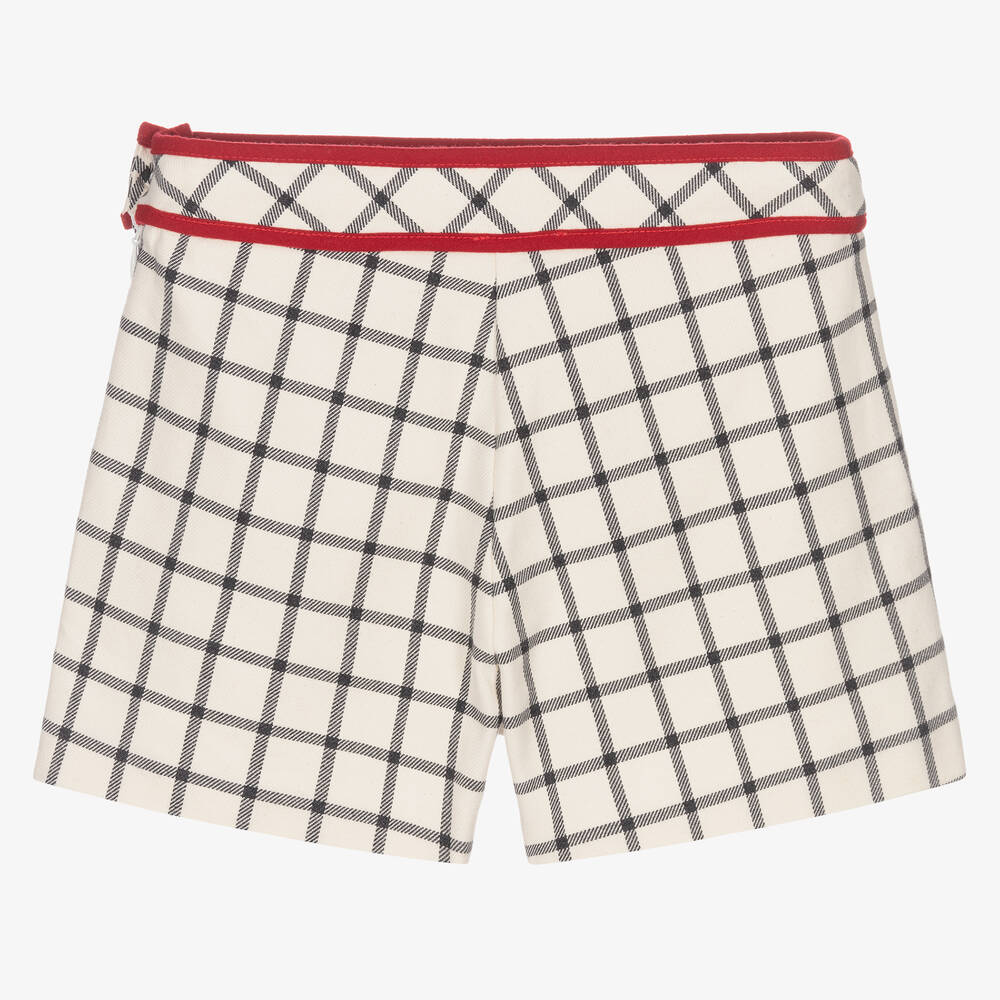 Patachou-Girls Ivory Checked Shorts | Childrensalon Outlet