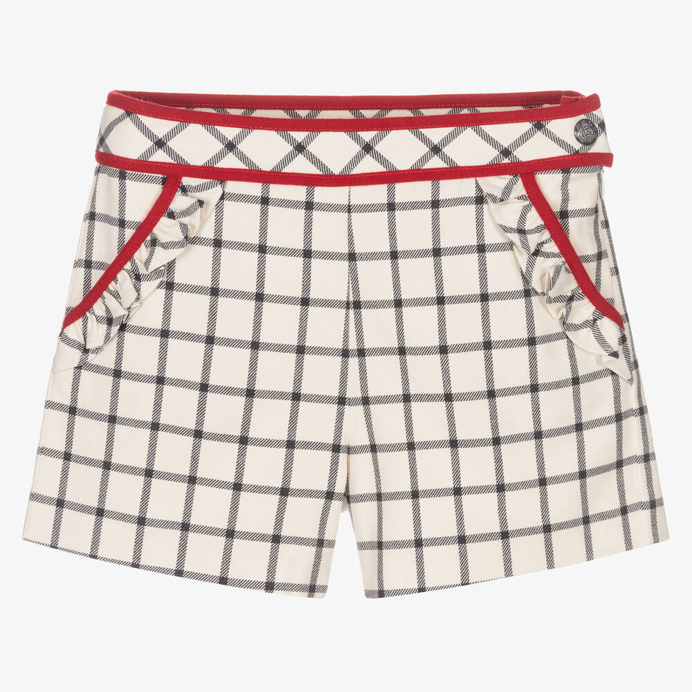 Patachou - Elfenbeinfarbene Karo-Shorts (M) | Childrensalon