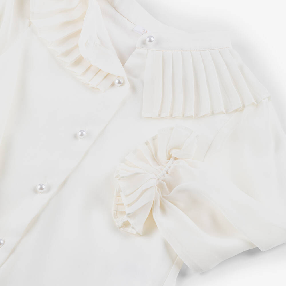 Patachou-Girls Ivory Chiffon Blouse & Black Tweed Skirt Set | Childrensalon Outlet