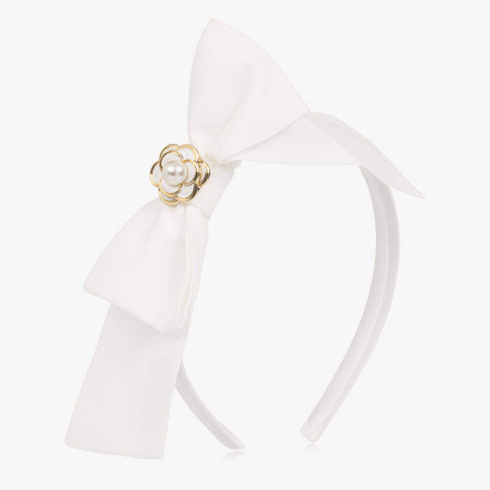 Patachou-Girls Ivory Chiffon Bow Hairband | Childrensalon Outlet