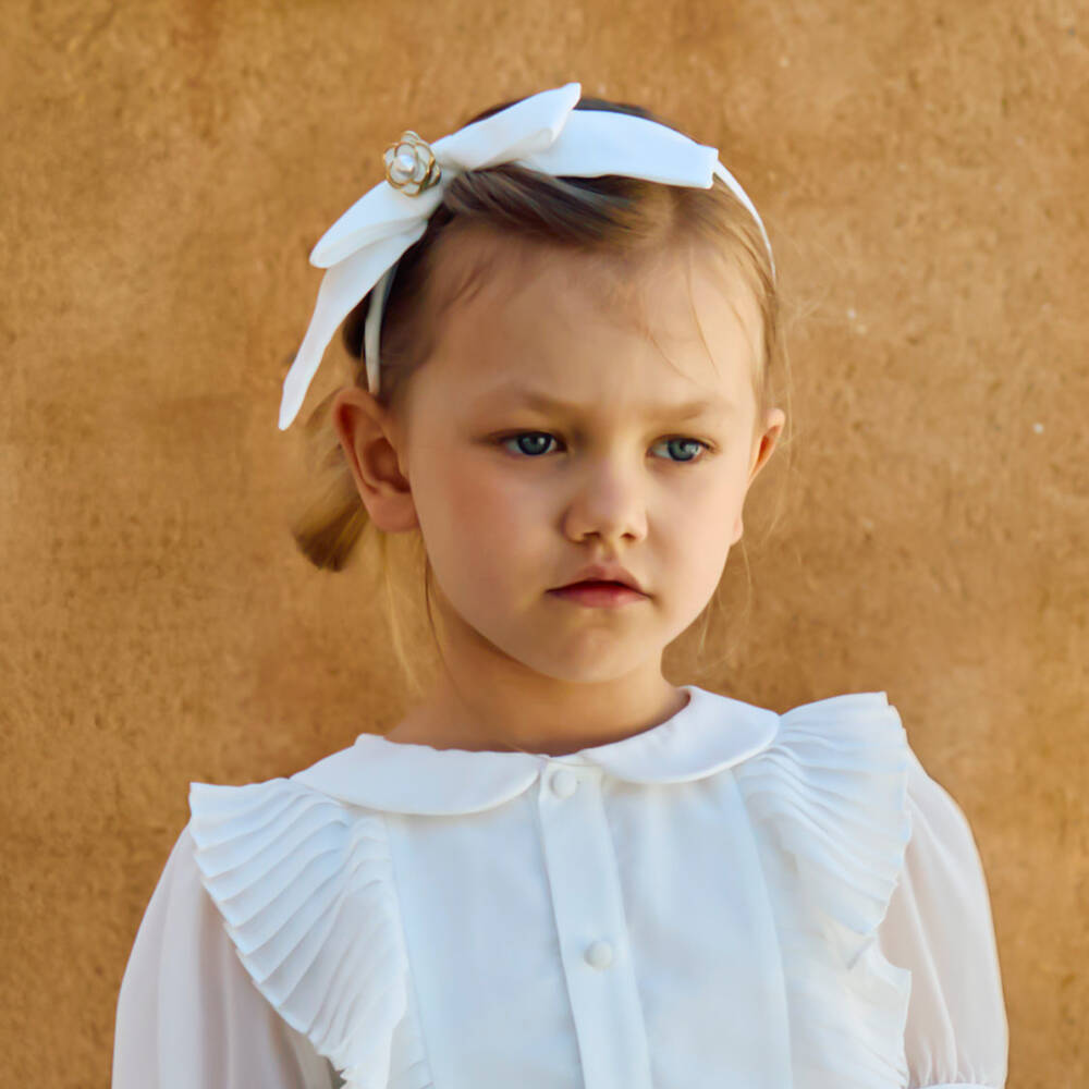 Patachou-Girls Ivory Chiffon Bow Hairband | Childrensalon Outlet