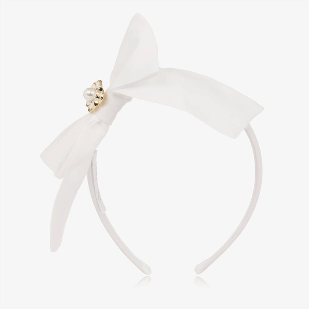 Patachou-Girls Ivory Chiffon Bow Hairband | Childrensalon Outlet