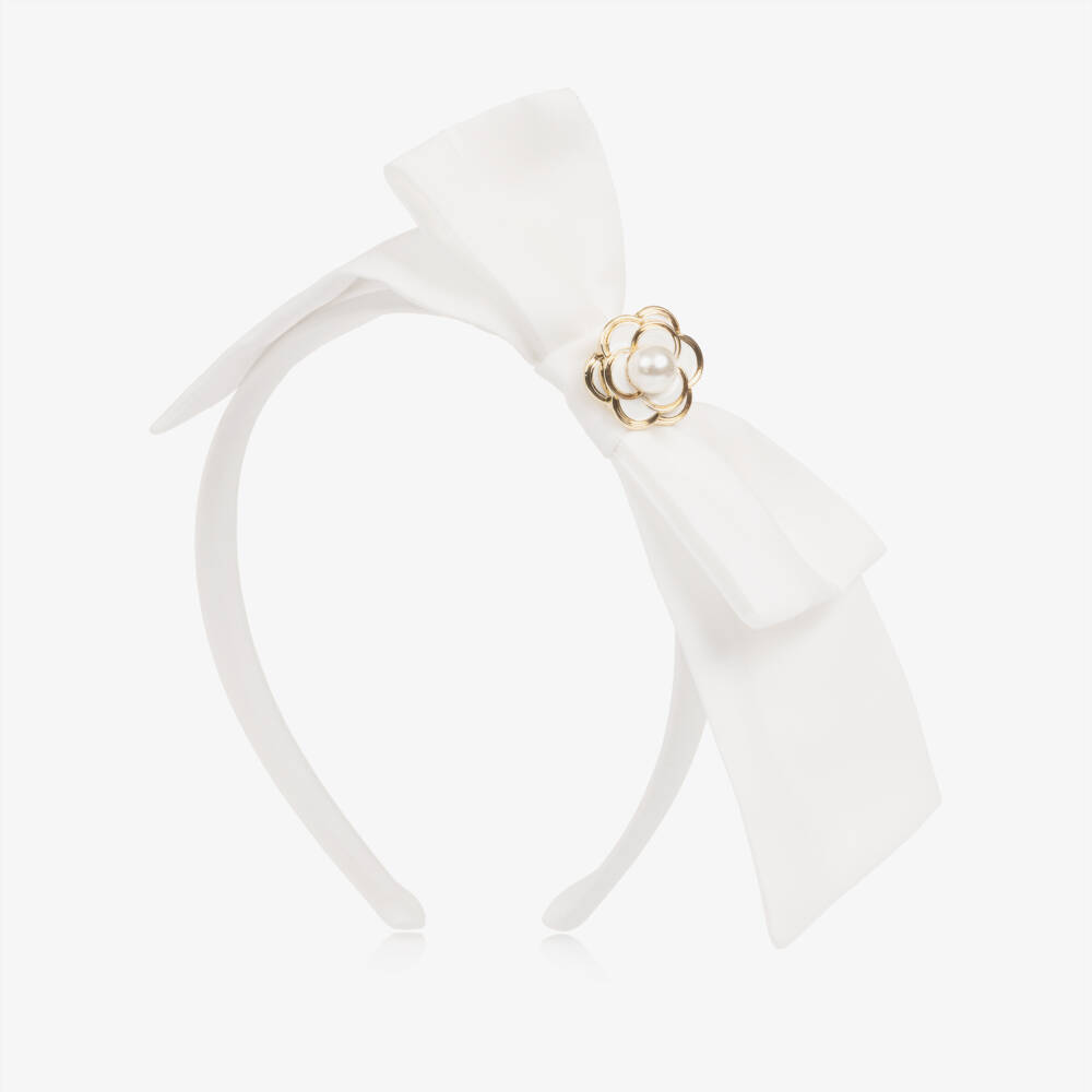 Patachou-Girls Ivory Chiffon Bow Hairband | Childrensalon Outlet