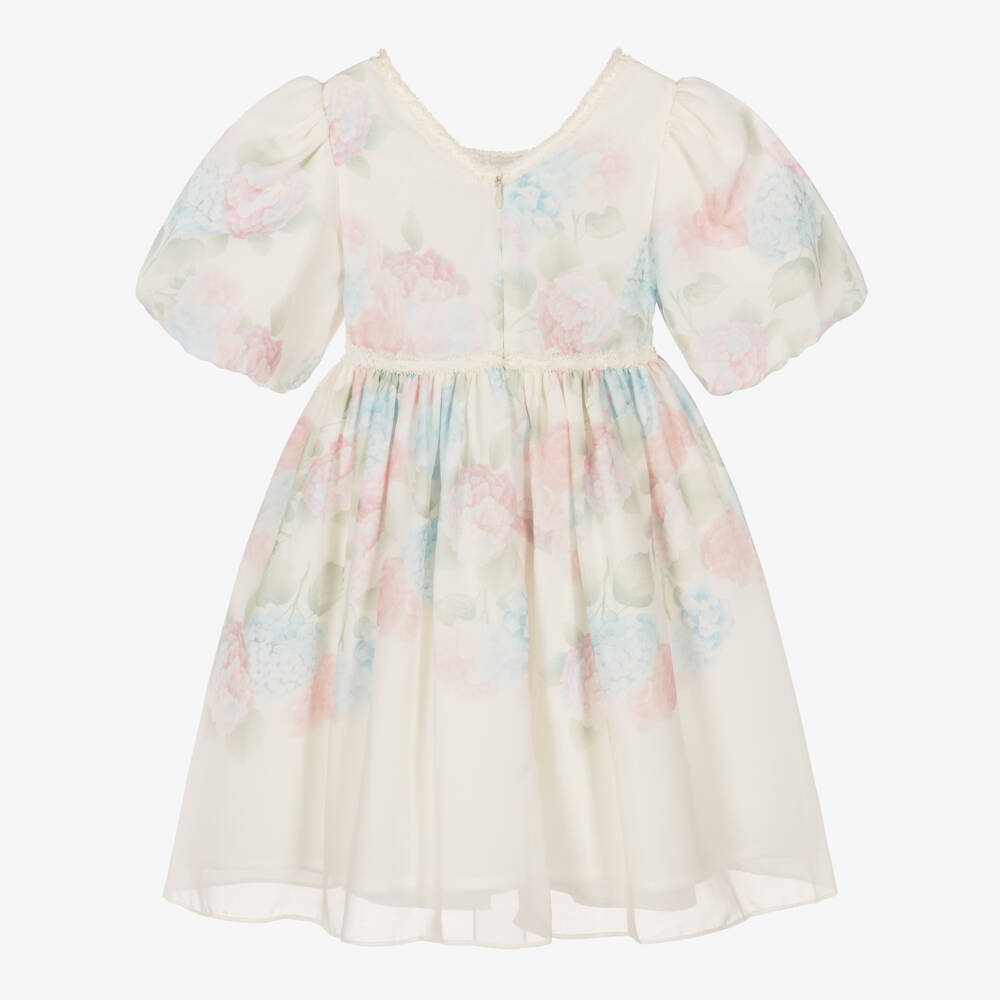 Patachou-Girls Ivory Chiffon Dress with Pastel Floral Print | Childrensalon Outlet